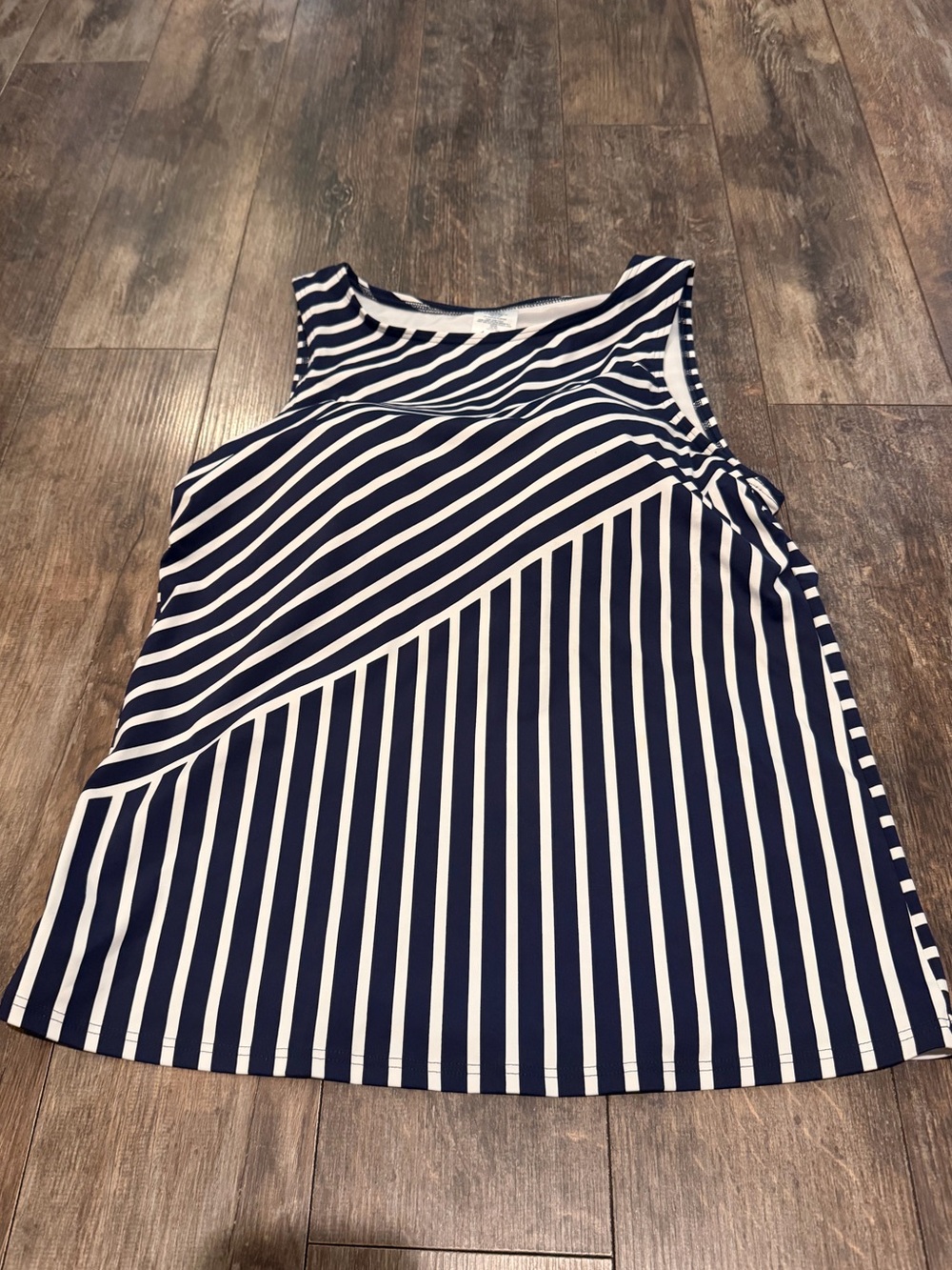 Lands' End Navy and White Striped Swim Top